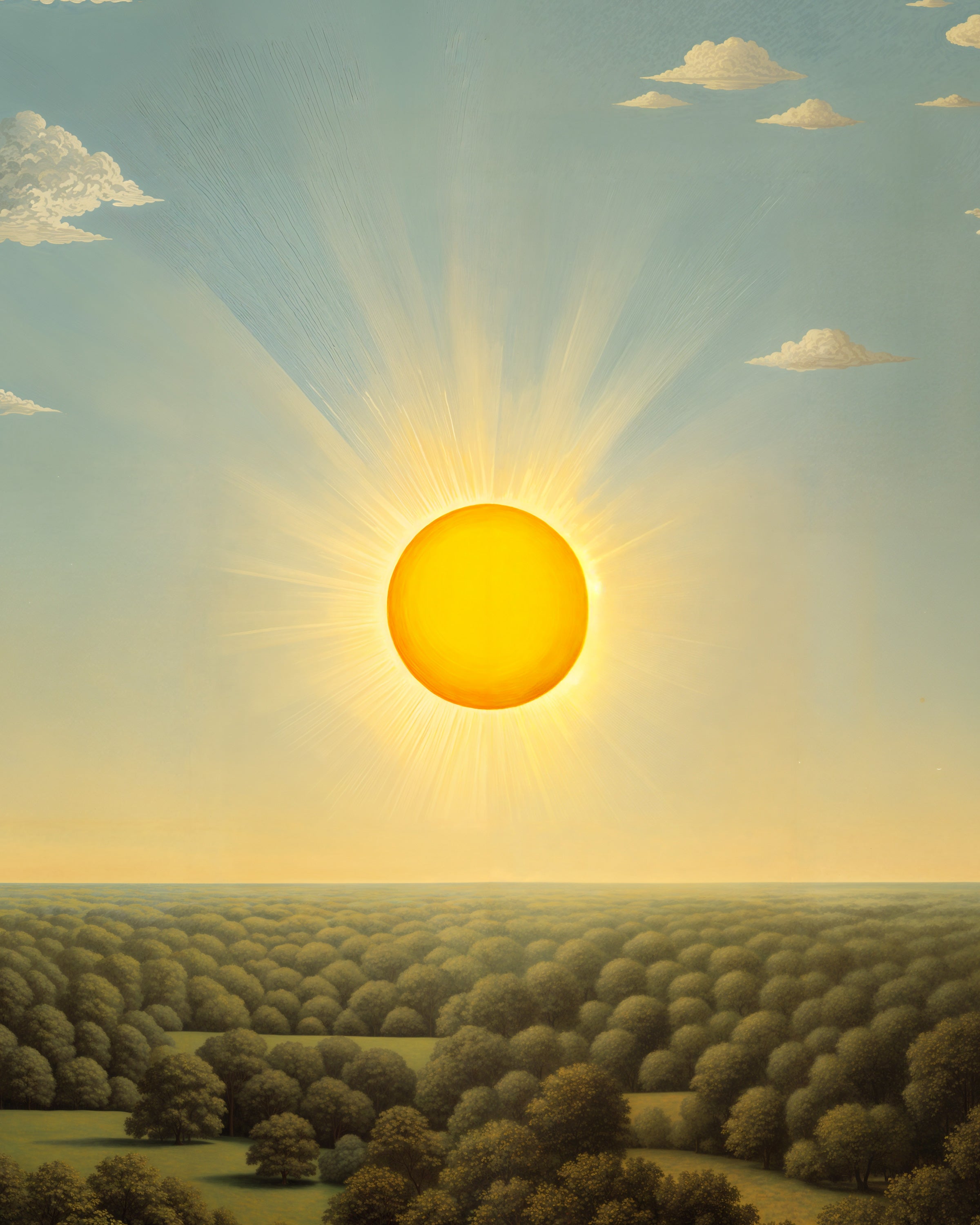 Sunrise over a landscape with trees and a clear sky