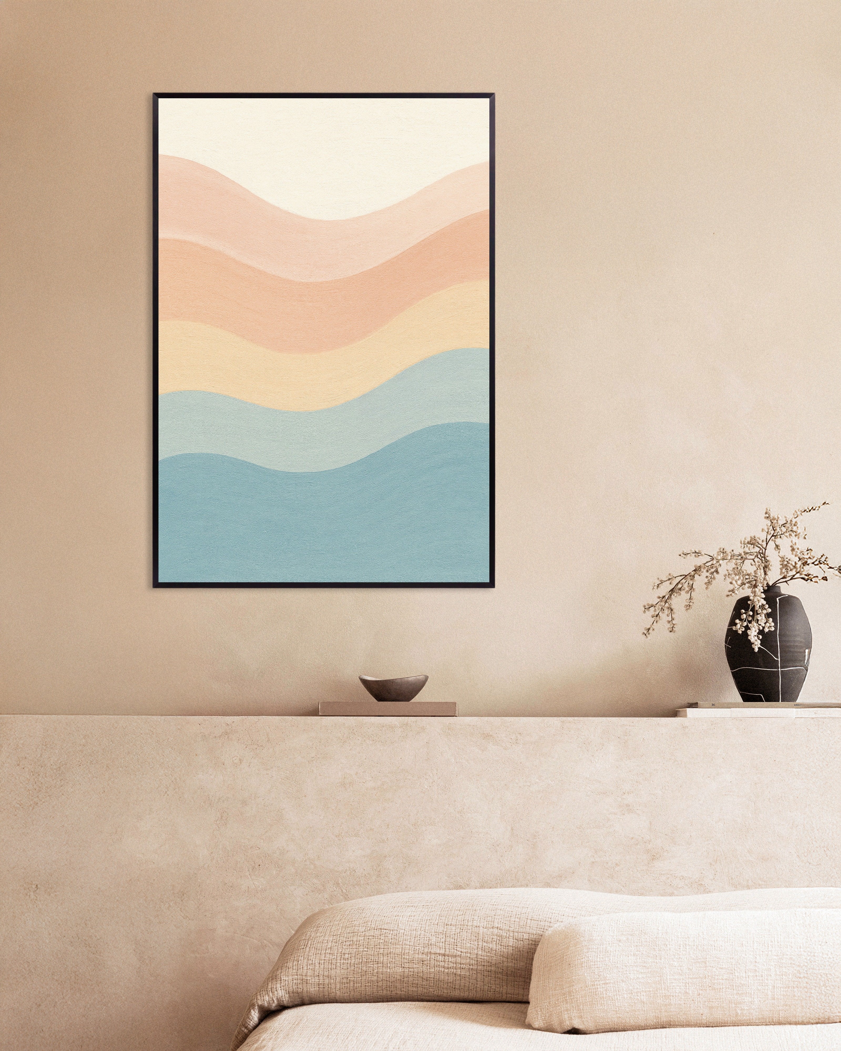 Poster of Abstract textured pastel waves, with metal frame