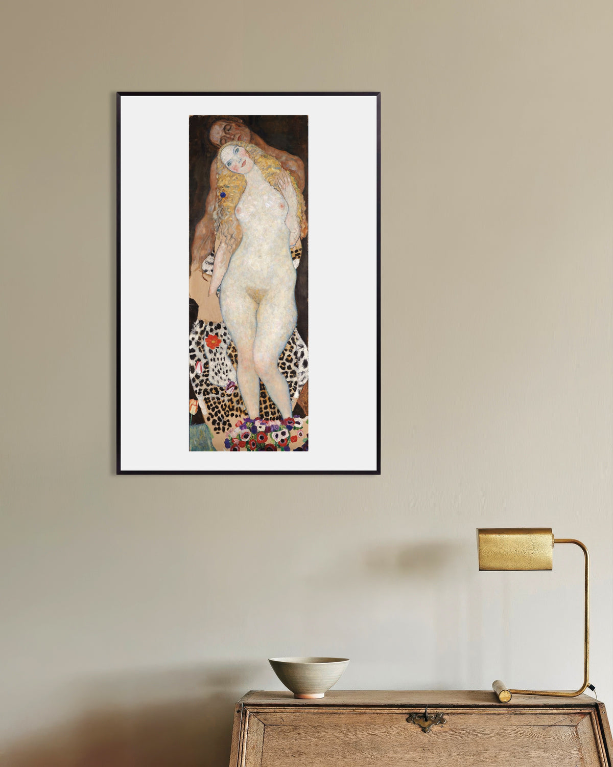 Poster Adão e Eva (1917–1918), de Gustav Klimt, com moldura de metal