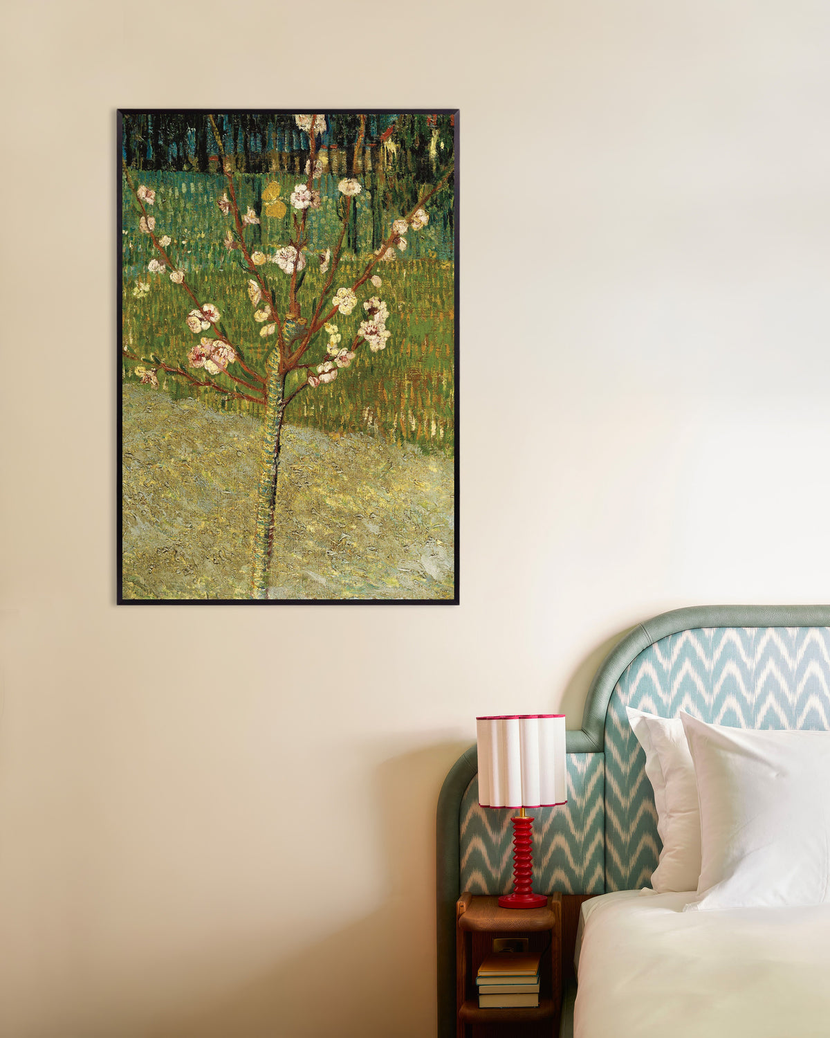 Poster de Amendoeira em Flor (1888), de Vincent van Gogh, com moldura metálica