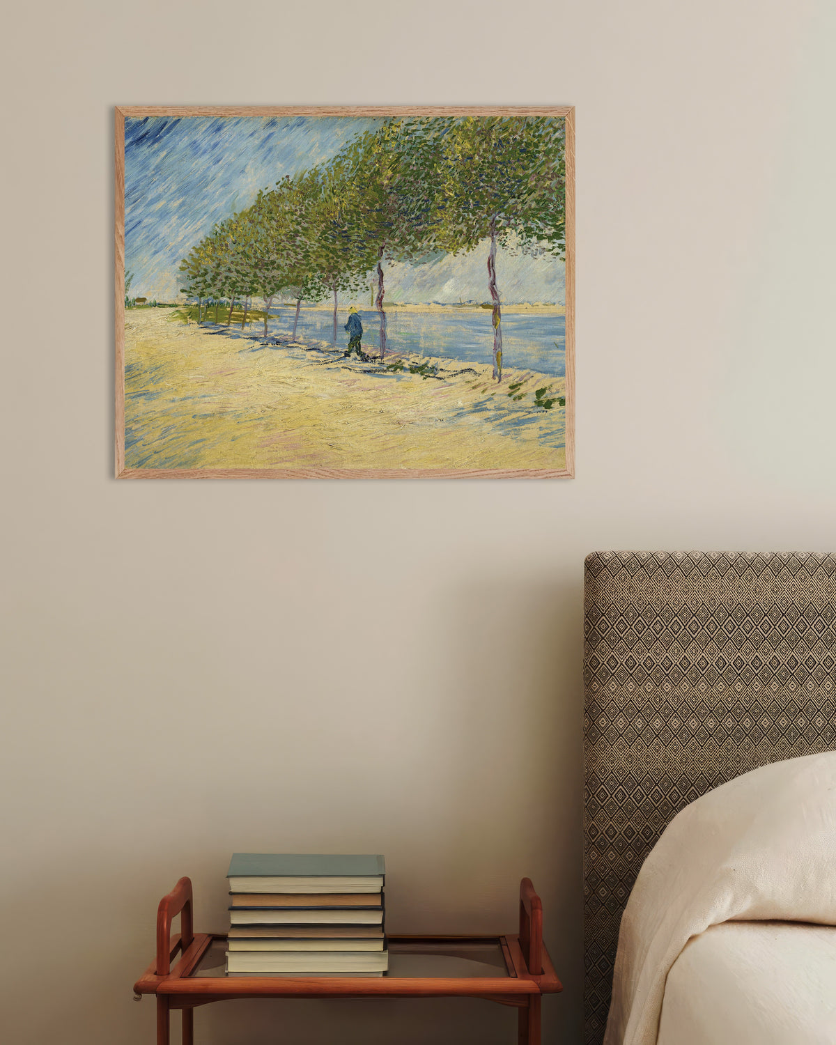 Poster de Ao longo do Sena (1887), de Vincent van Gogh, com moldura de madeira natural
