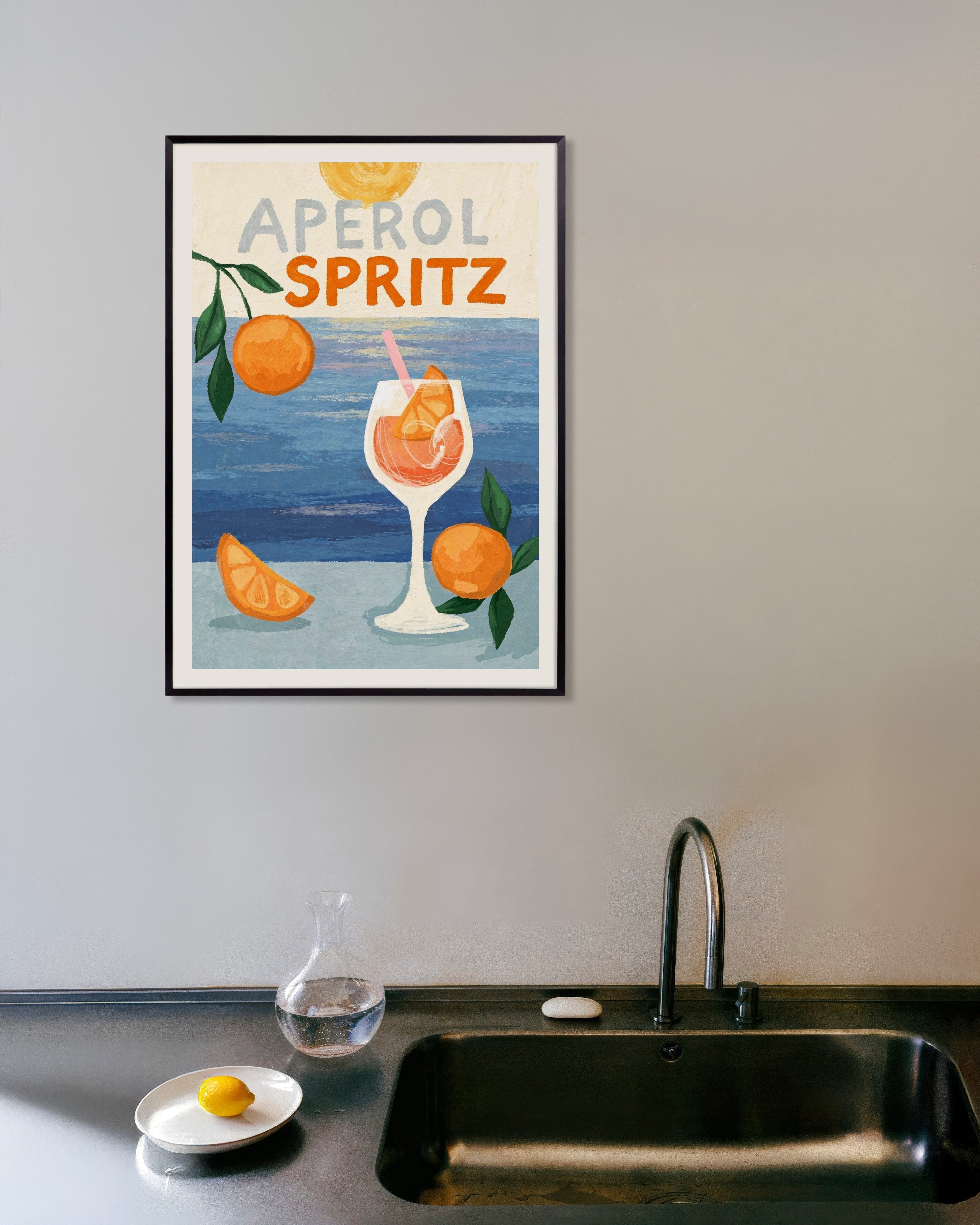 Poster of Aperol Spritz at Sunset - Cocktail Poster, with metal frame