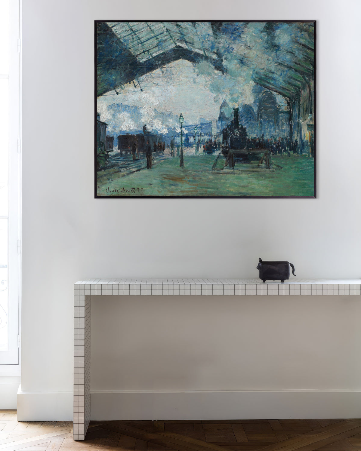 Poster Chegada do Comboio da Normandia, Gare Saint-Lazare (1877), de Claude Monet, com moldura de metal