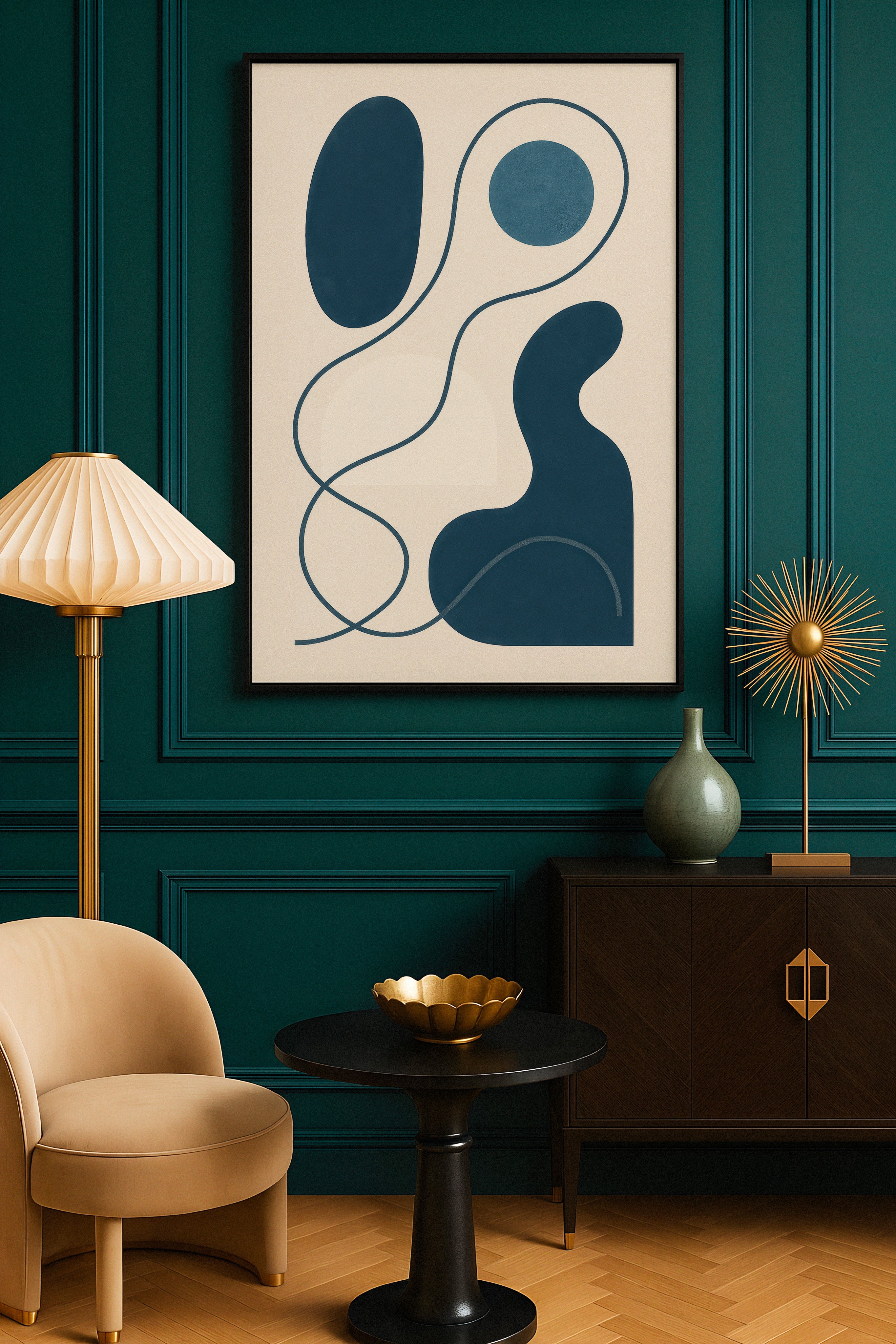 Inflections 01 – arte abstrata moderna em linhas azuis Poster