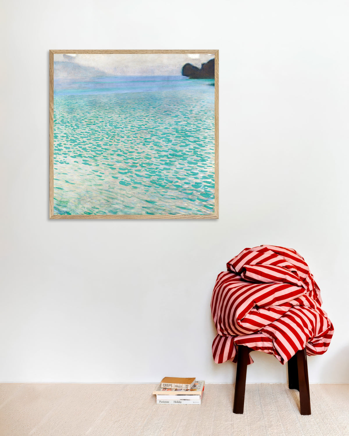 Poster Attersee (1900), de Gustav Klimt, com moldura de madeira natural