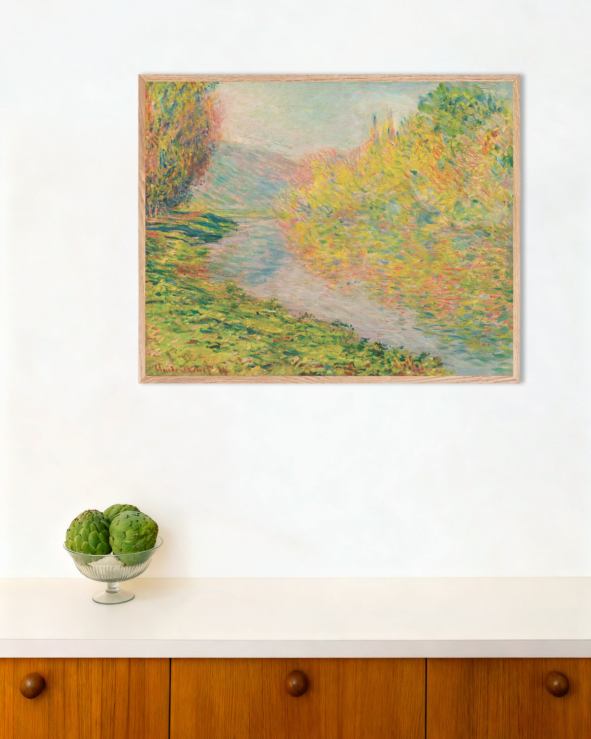 Poster Outono em Jeufosse (1884), de Claude Monet, com moldura de madeira natural
