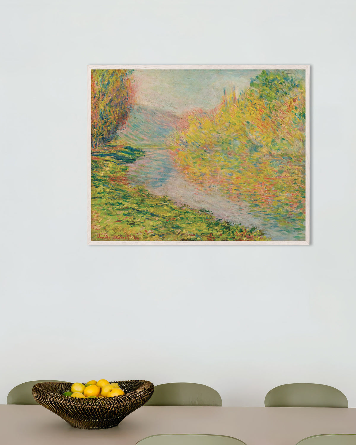 Poster Outono em Jeufosse (1884), de Claude Monet, com moldura de madeira branca