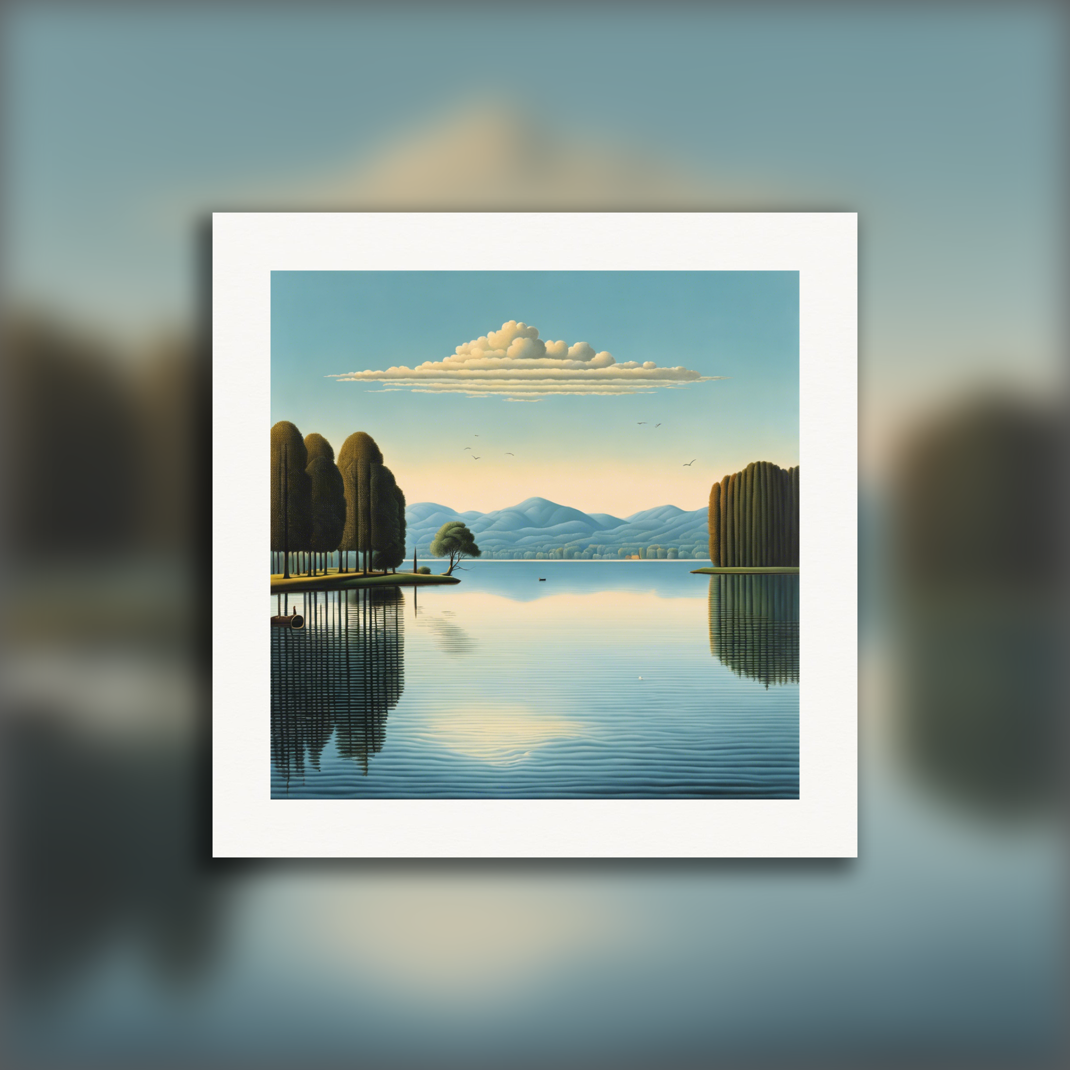 Surrealismo belga, reflexos no Lago - Poster