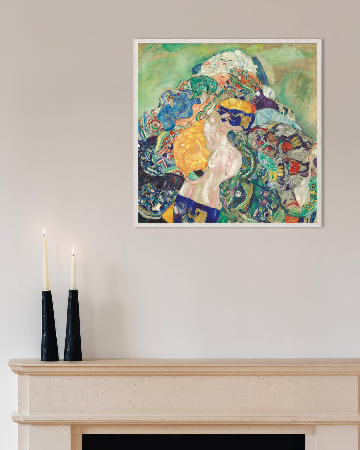 Poster Bebé (Berço) (1917–1918), de Gustav Klimt, com moldura de madeira branca