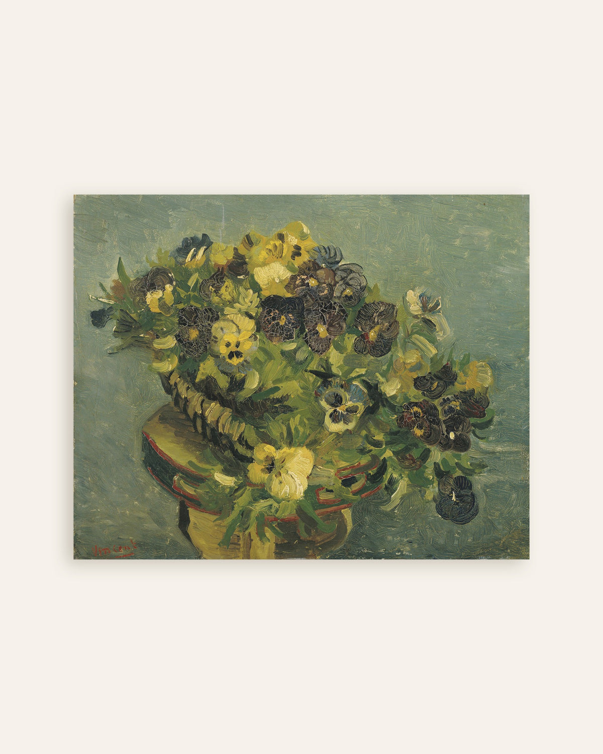 Poster de Cesto de Amores-perfeitos sobre uma Pequena Mesa (1887), de Vincent van Gogh, em miniatura