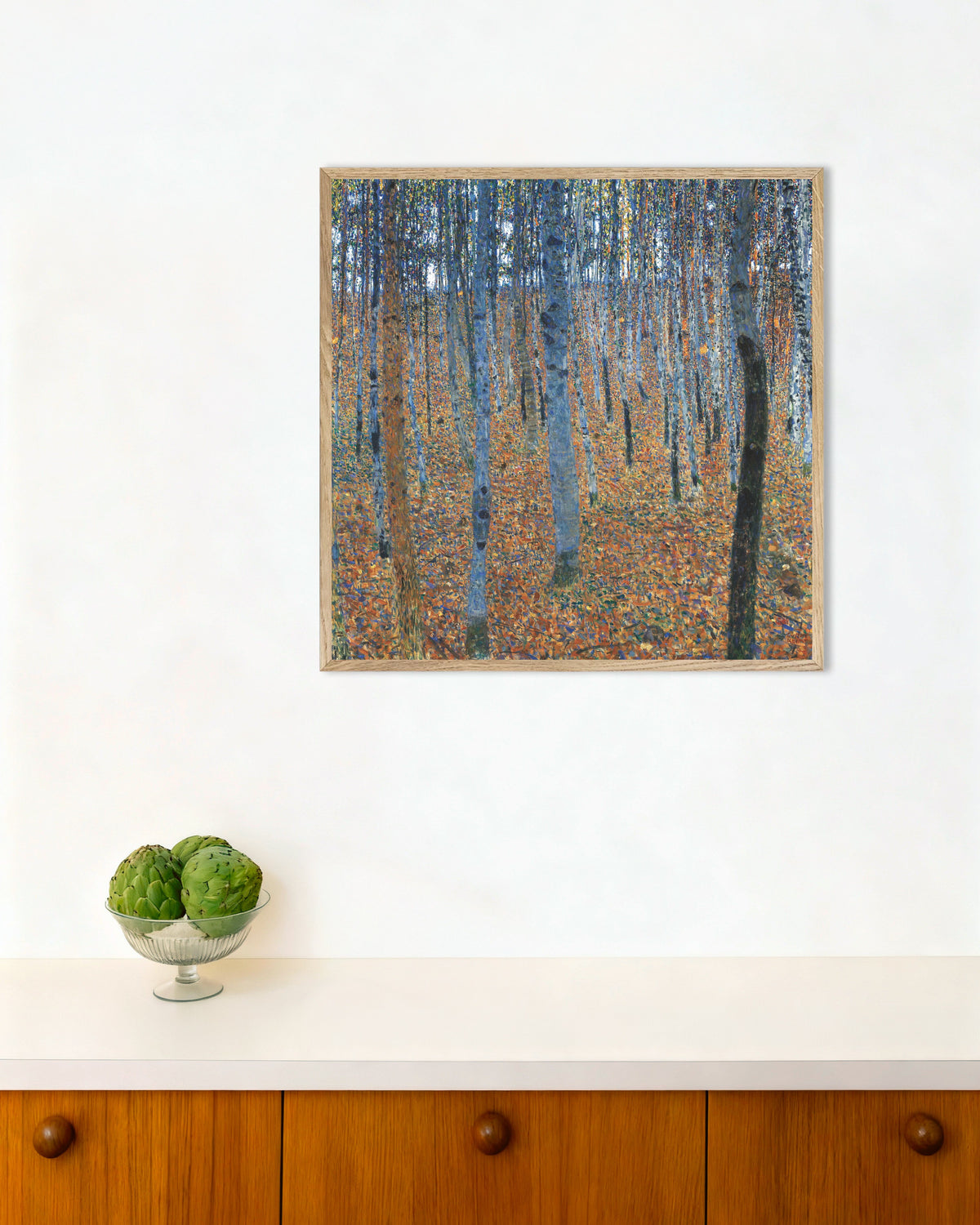 Poster Bosque de Faias I (1902), de Gustav Klimt, com moldura de madeira natural