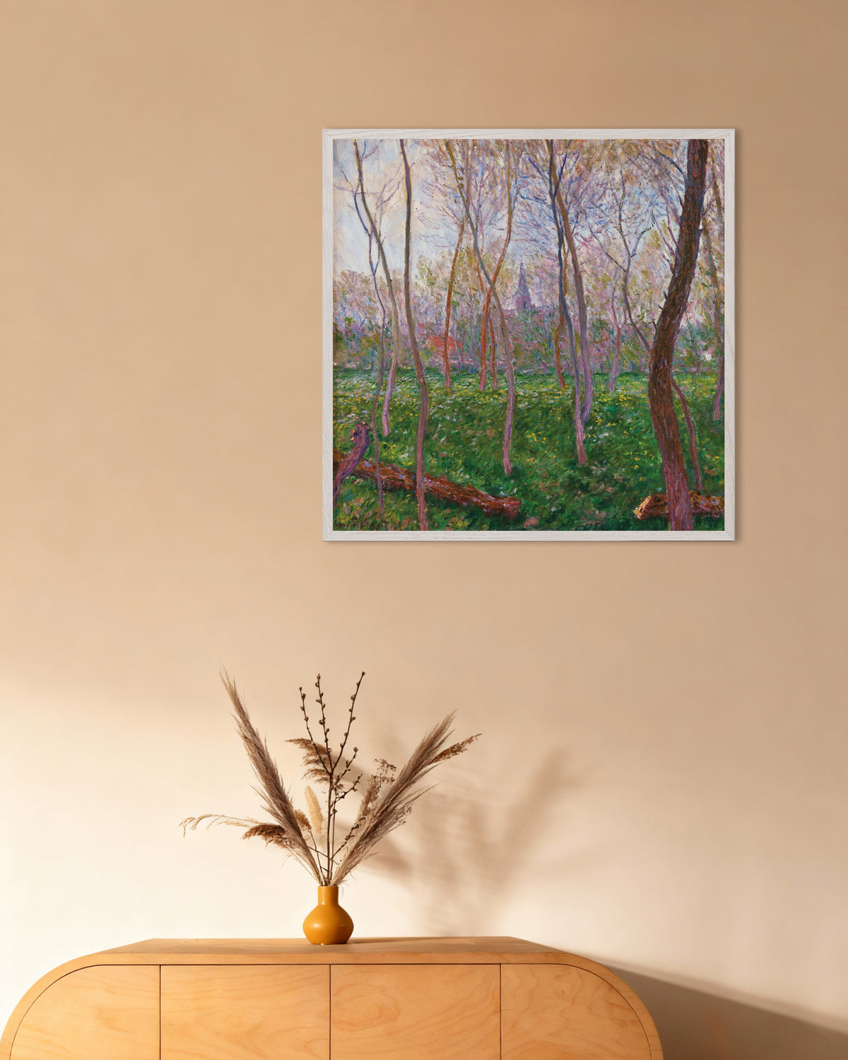 Poster Bennecourt (1887), de Claude Monet, com moldura de madeira branca