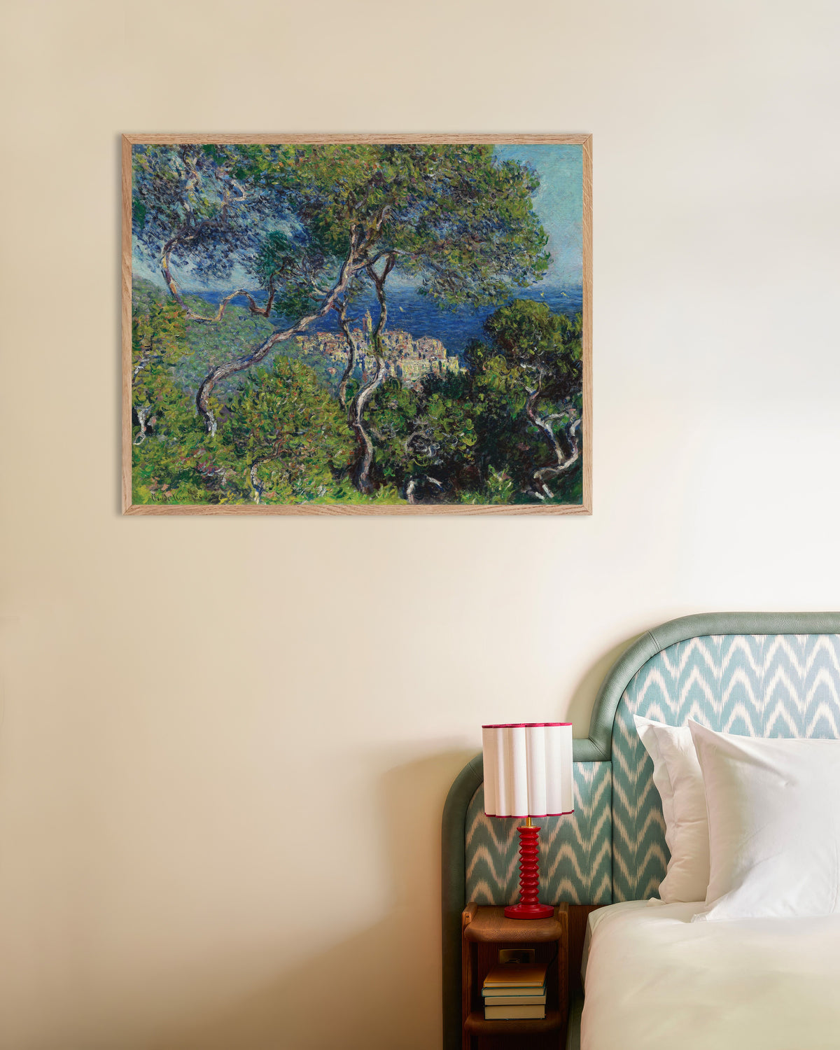 Poster Bordighera (1884), de Claude Monet, com moldura de madeira natural