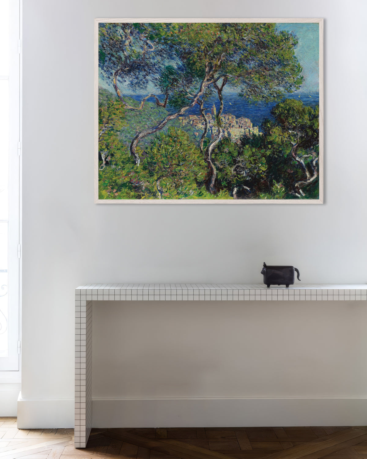 Poster Bordighera (1884), de Claude Monet, com moldura de madeira branca