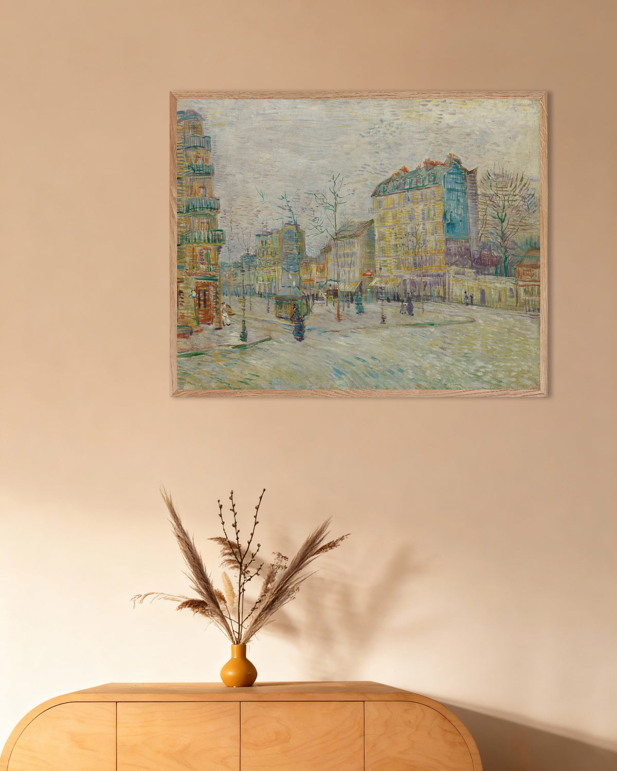 Poster de Boulevard de Clichy (1887), de Vincent van Gogh, com moldura de madeira natural