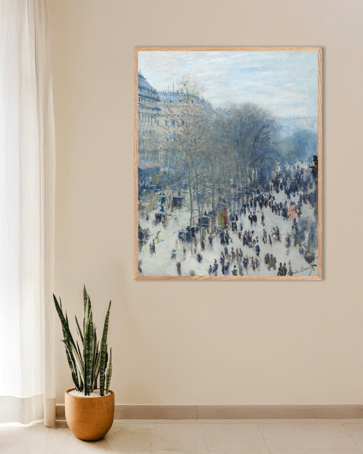 Poster Boulevard des Capucines (1873–1874), de Claude Monet, com moldura de madeira natural