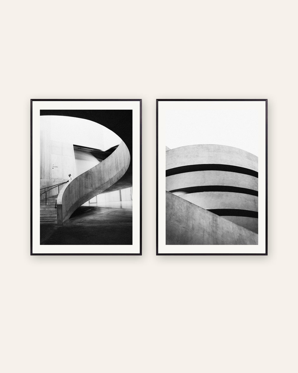 Posters brutalistas, conjunto de 2: curvas de betão, com molduras de metal preto