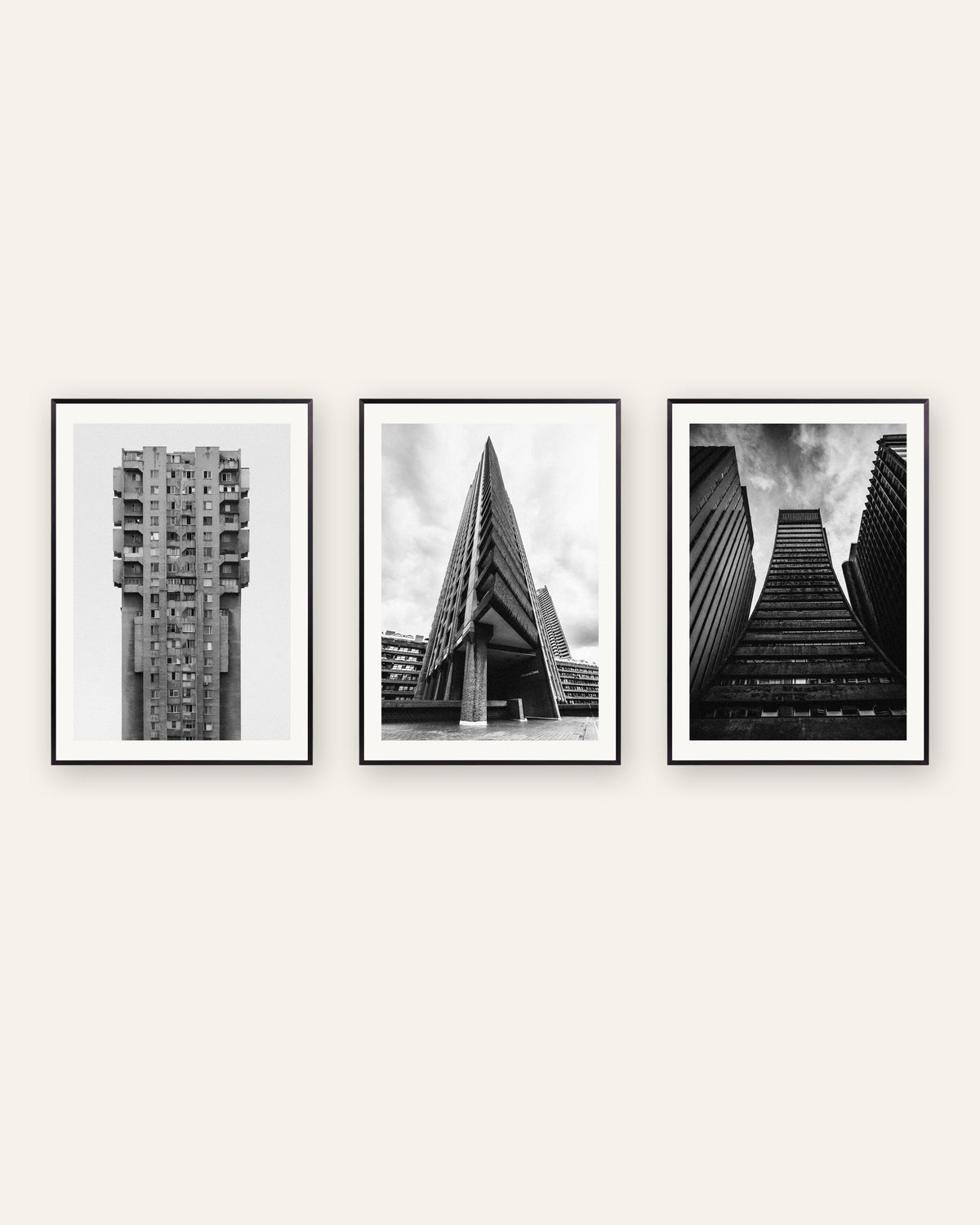 Posters brutalistas, conjunto de 3: torres de betão, com molduras de metal preto