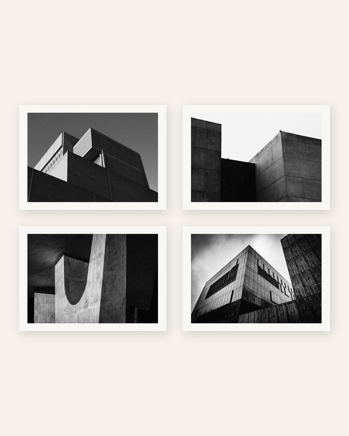 Posters brutalistas, conjunto de 4: volumes de betão minimalistas, sem moldura