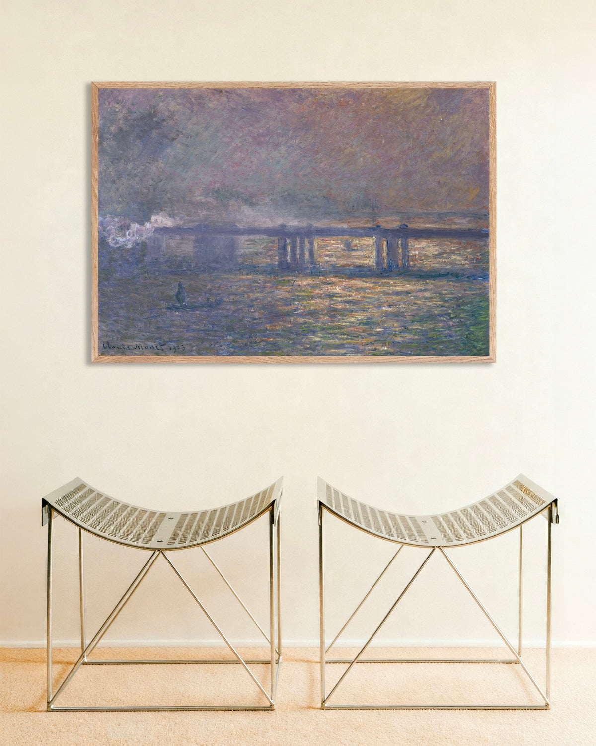Poster A Ponte de Charing Cross (1903), de Claude Monet, com moldura de madeira natural