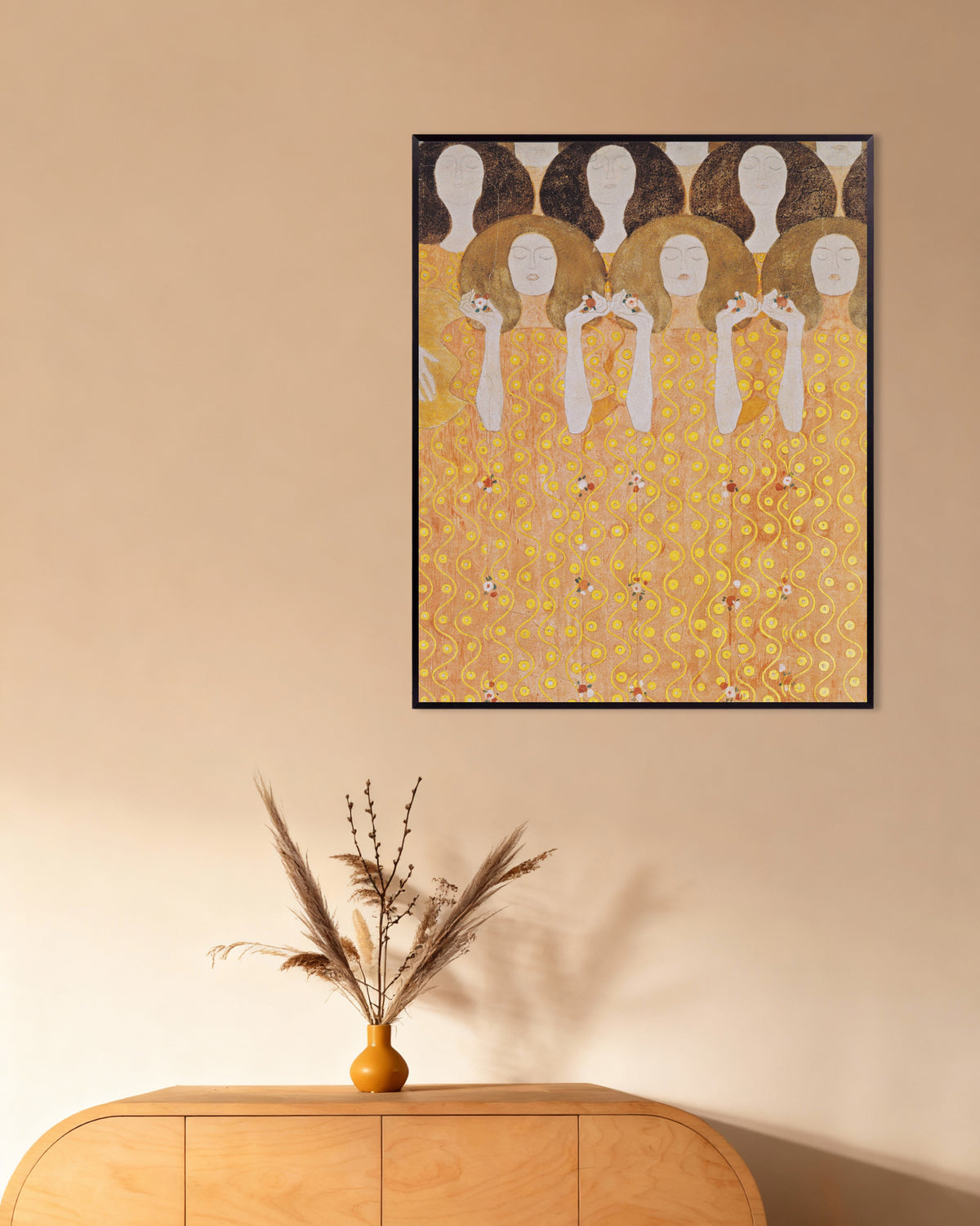 Poster Coro dos Anjos do Paraíso, Friso de Beethoven (1902), de Gustav Klimt, com moldura de metal