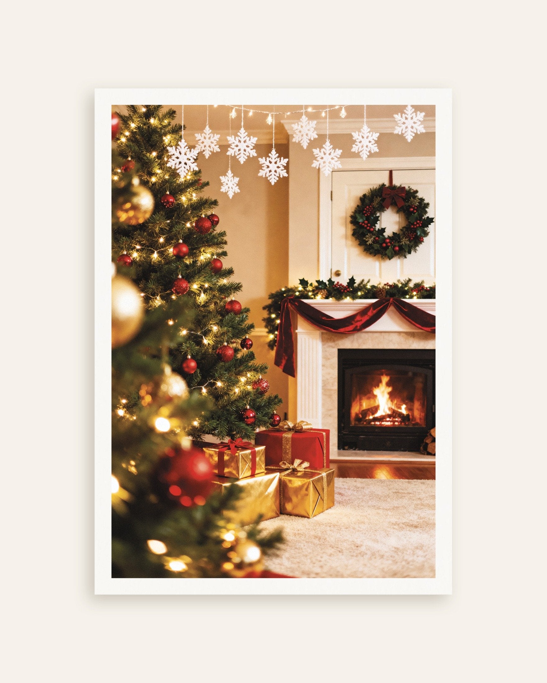 Poster of Christmas living room with fireplace poster, thumbnail