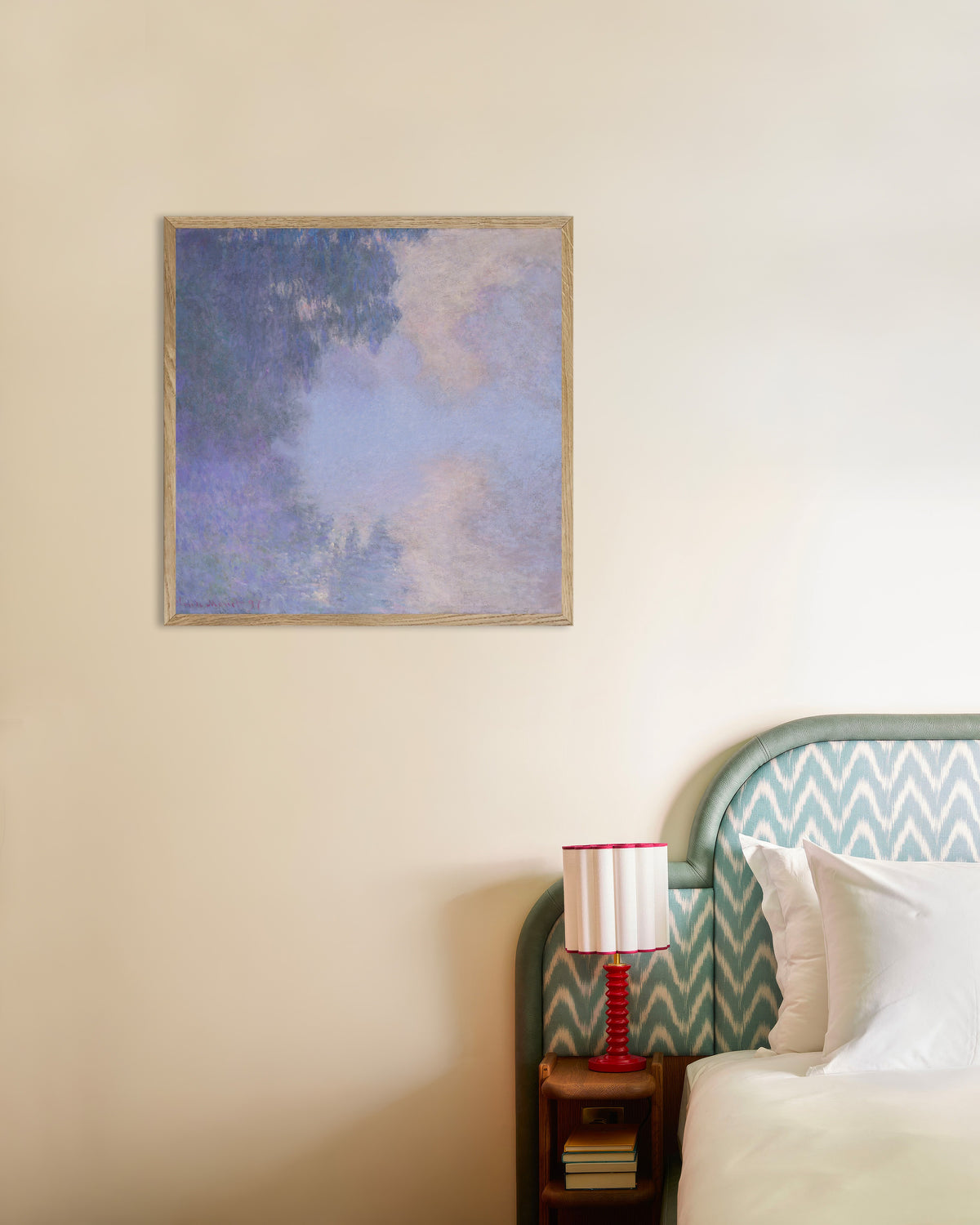Poster Braço do Sena perto de Giverny, Névoa (1897), de Claude Monet, com moldura de madeira natural