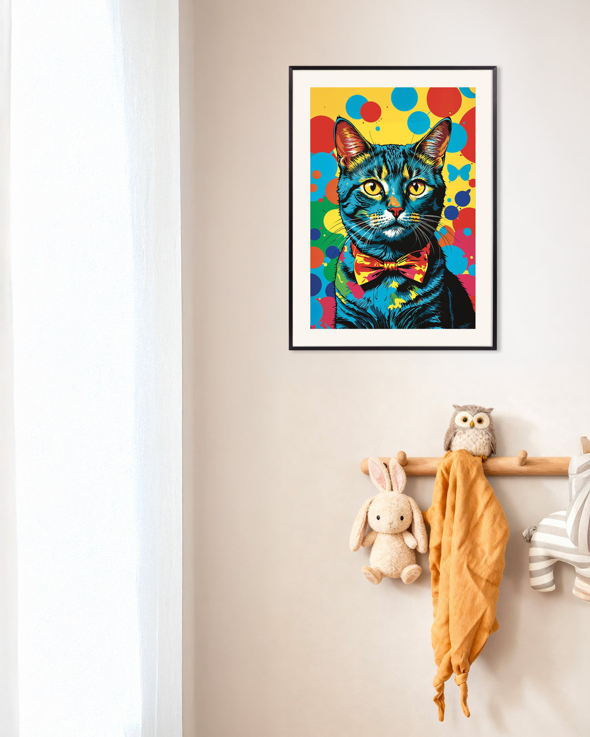 Poster Gato colorido, com moldura metálica