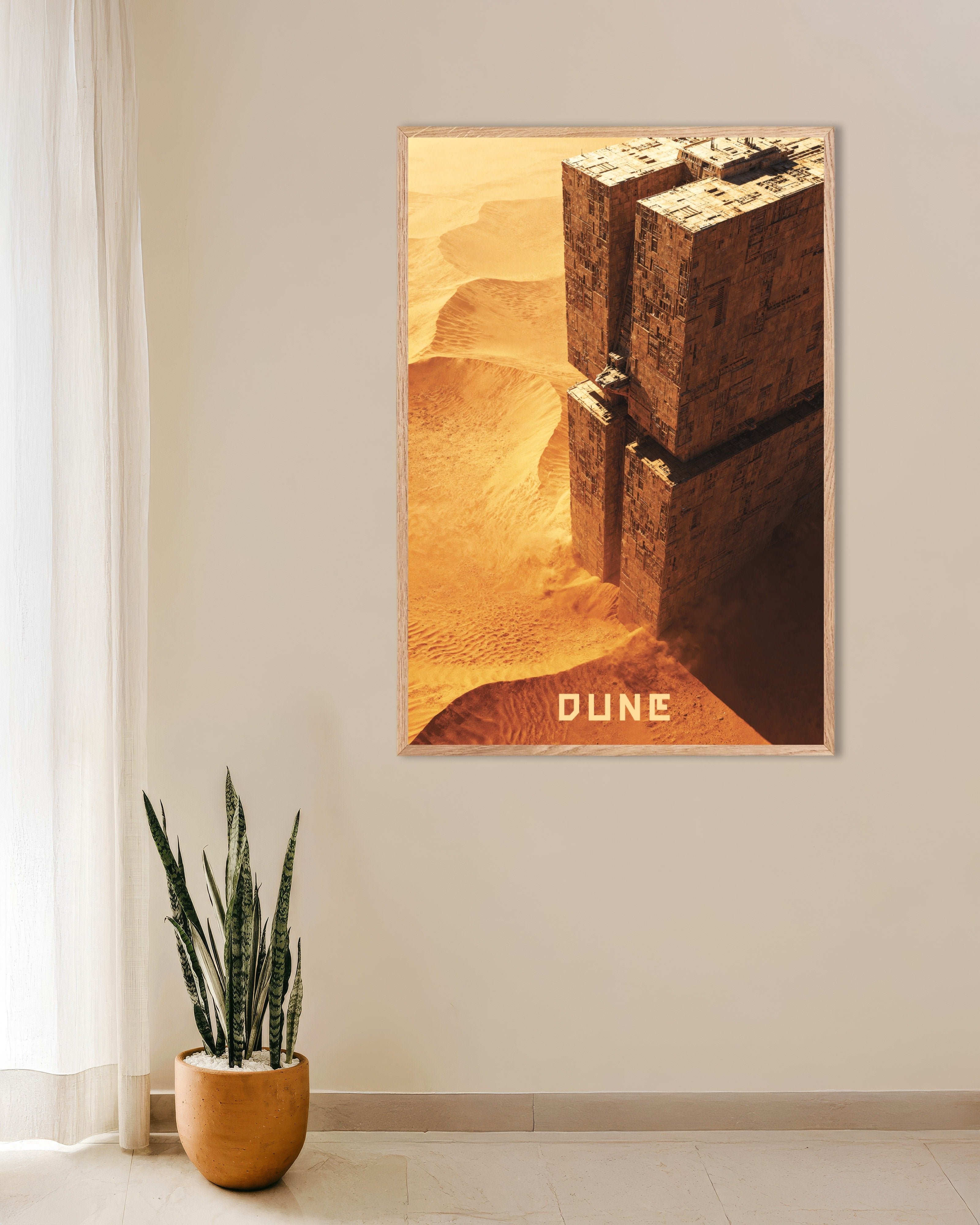 Poster of Desert Fortress Poster, Sci-Fi Megastructure, with natural wooden frame
