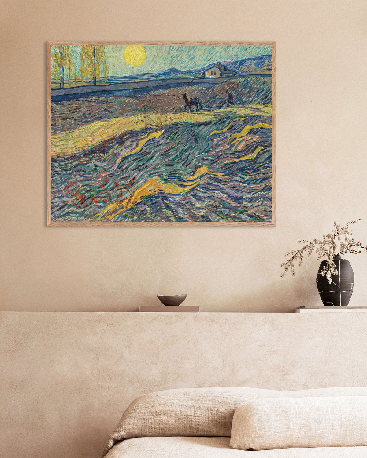 Poster de Campo vedado com lavrador (1889), de Vincent van Gogh, com moldura de madeira natural