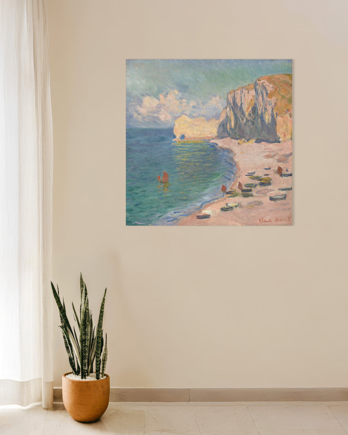 Poster Étretat, a Praia e a Falésia de Amont (1885), de Claude Monet