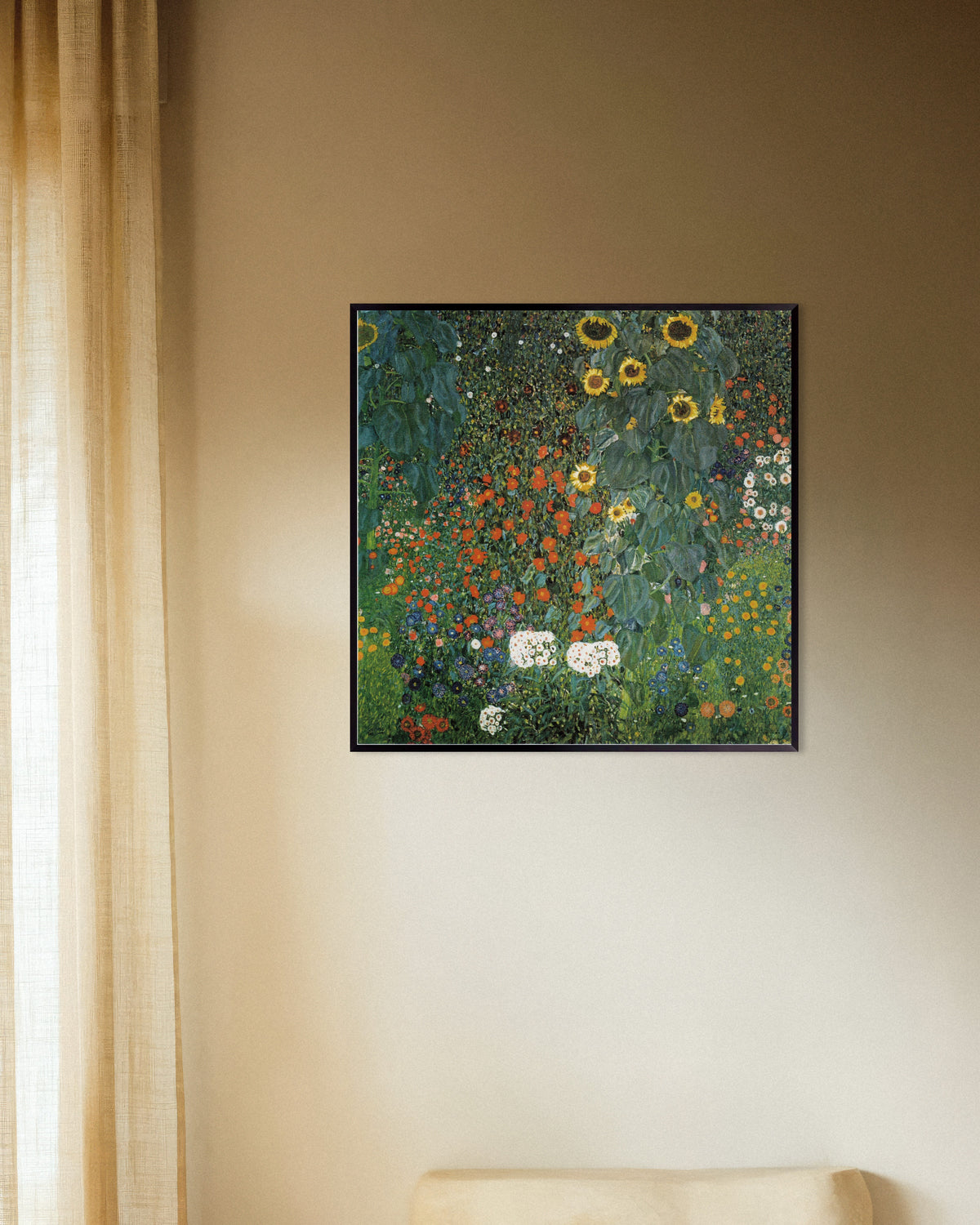 Poster Jardim Rústico com Girassóis (1907), de Gustav Klimt, com moldura de metal