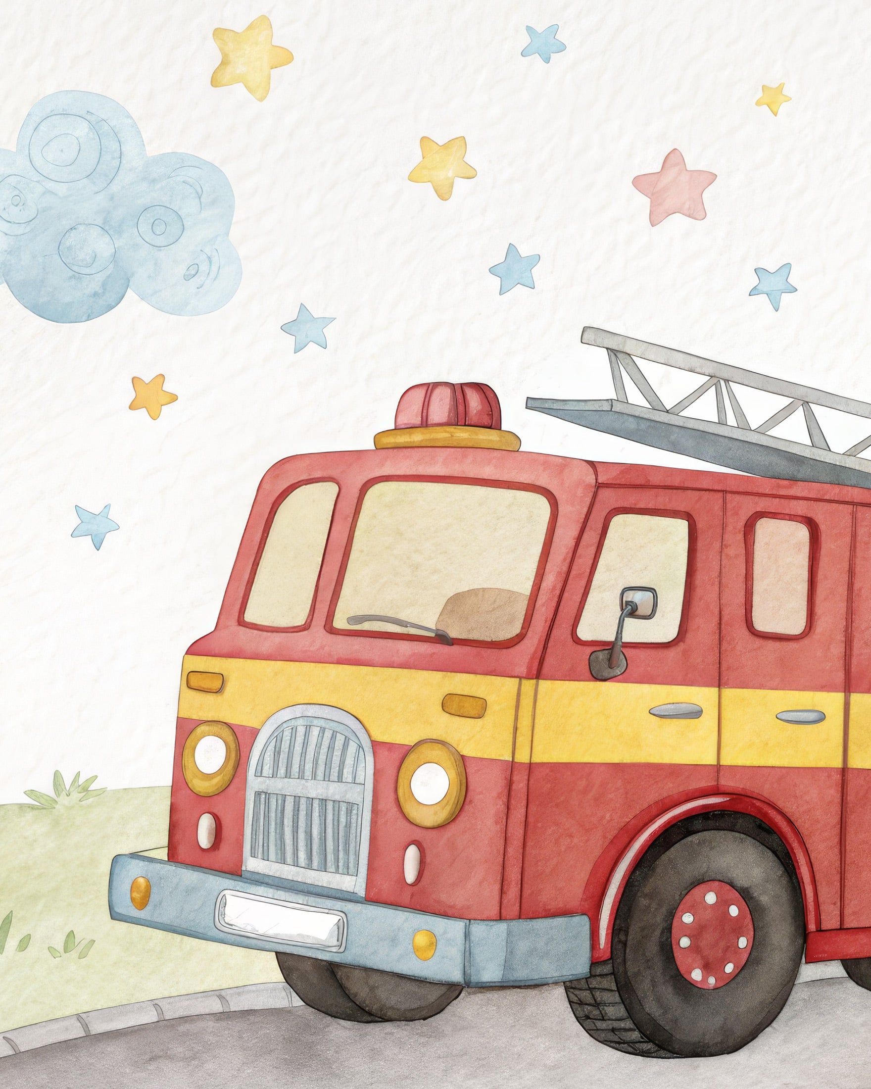 Pôster de Caminhão de Bombeiros - Arte de Parede para Quarto de Meninos