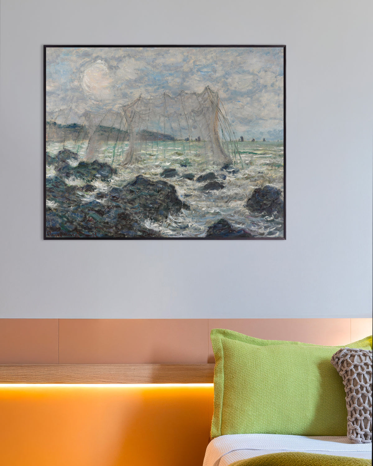 Poster Redes de Pesca em Pourville (1882), de Claude Monet, com moldura de metal