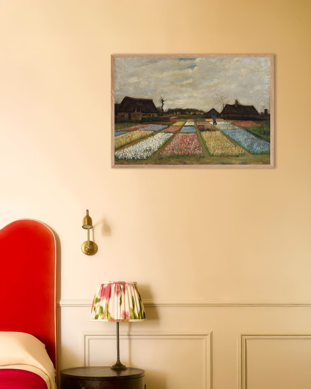 Poster de Canteiros de flores na Holanda (c. 1883), de Vincent van Gogh, com moldura de madeira natural