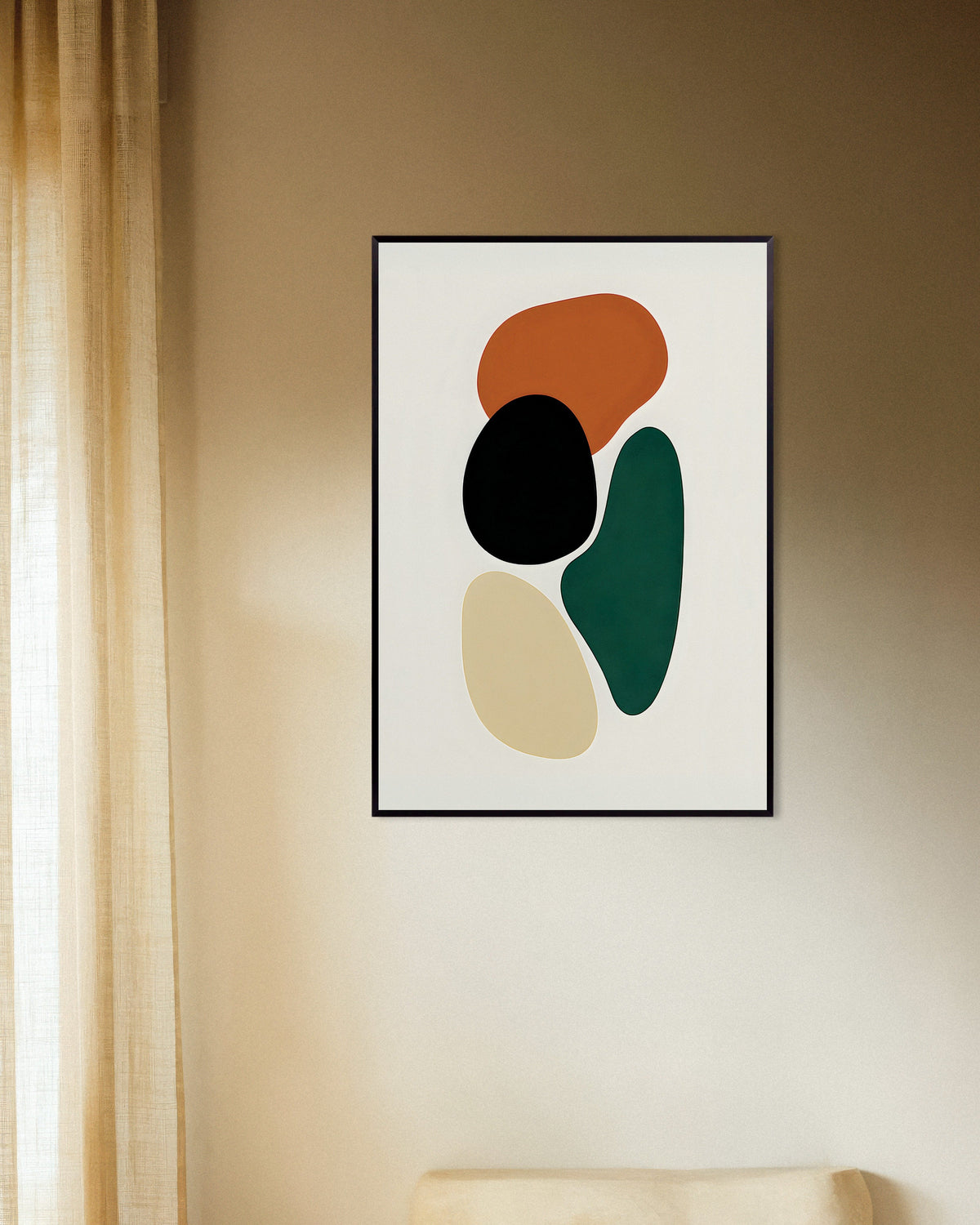Poster Quatro formas orgânicas – poster abstrato minimalista, com moldura metálica