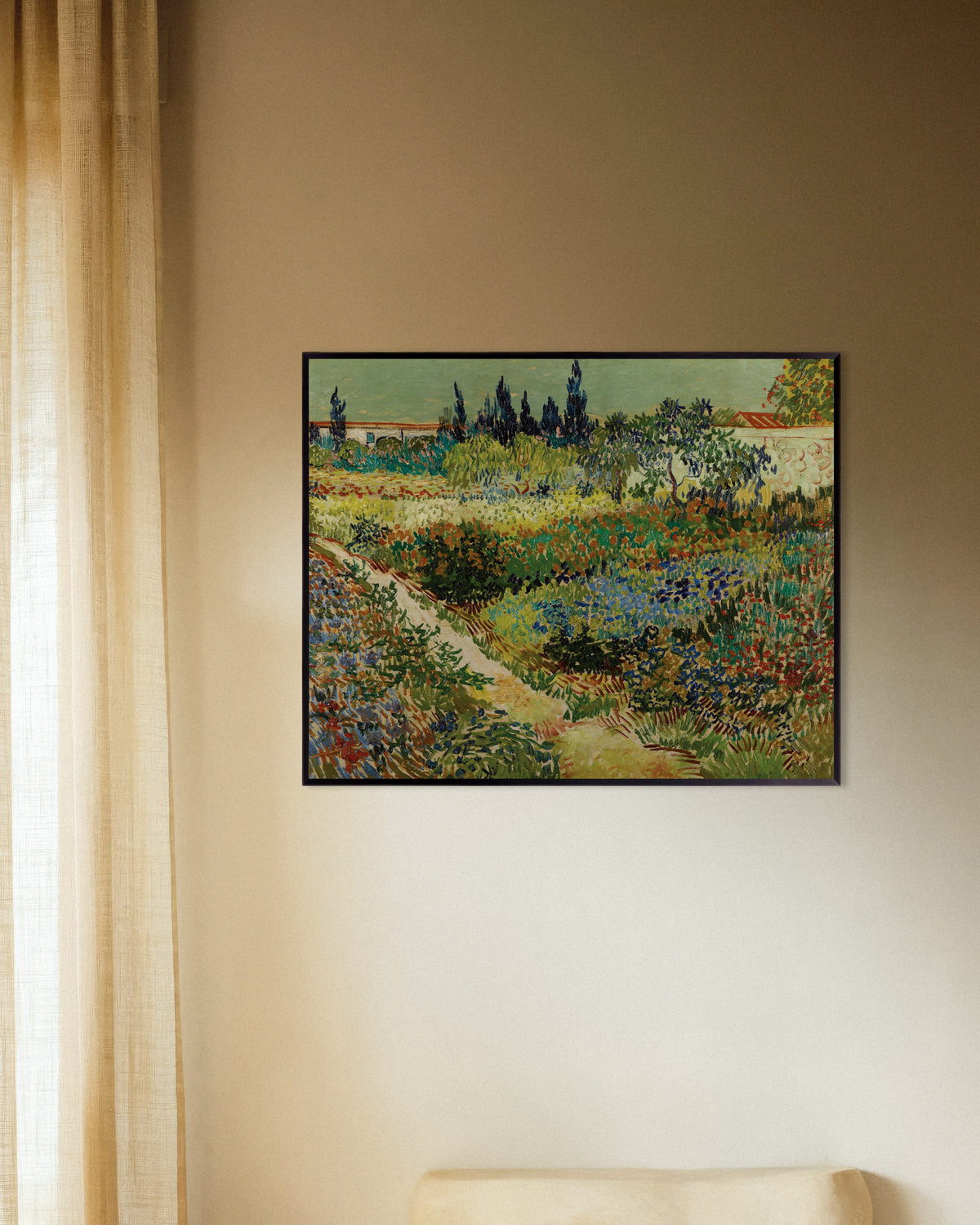 Poster Jardim em Arles (1888), de Vincent van Gogh, com moldura metálica