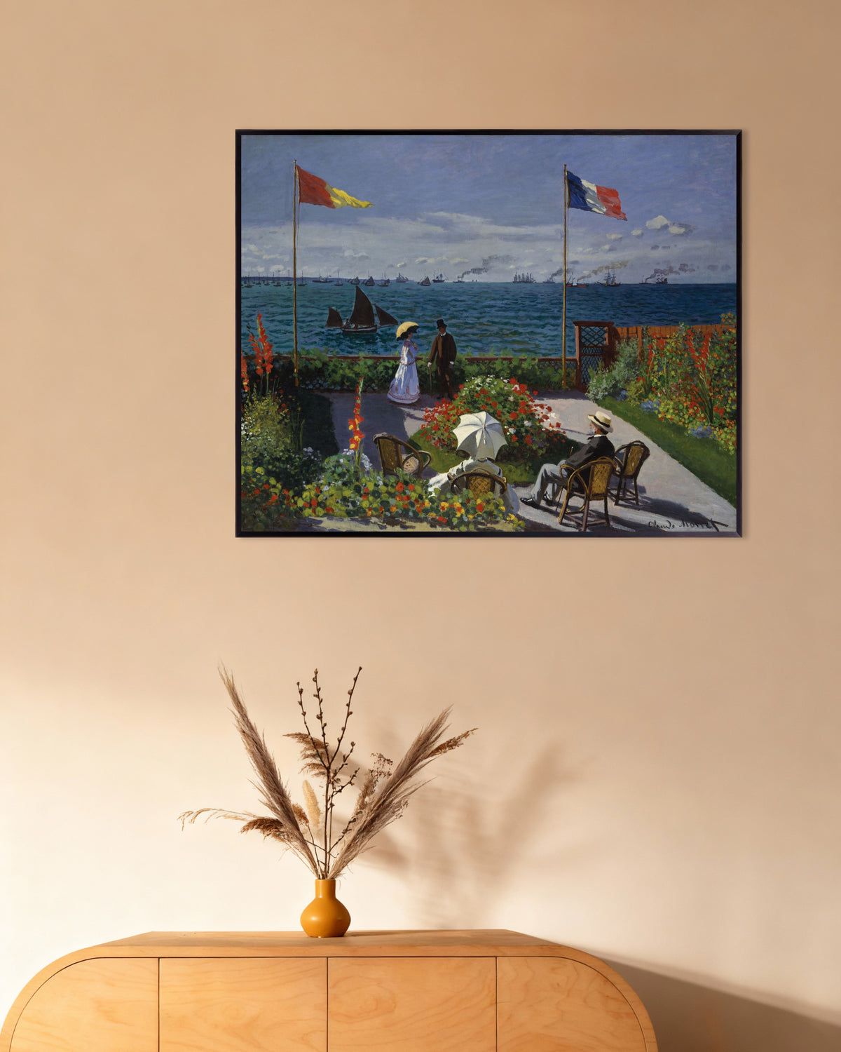 Poster Jardim em Sainte-Adresse (1867), de Claude Monet, com moldura de metal