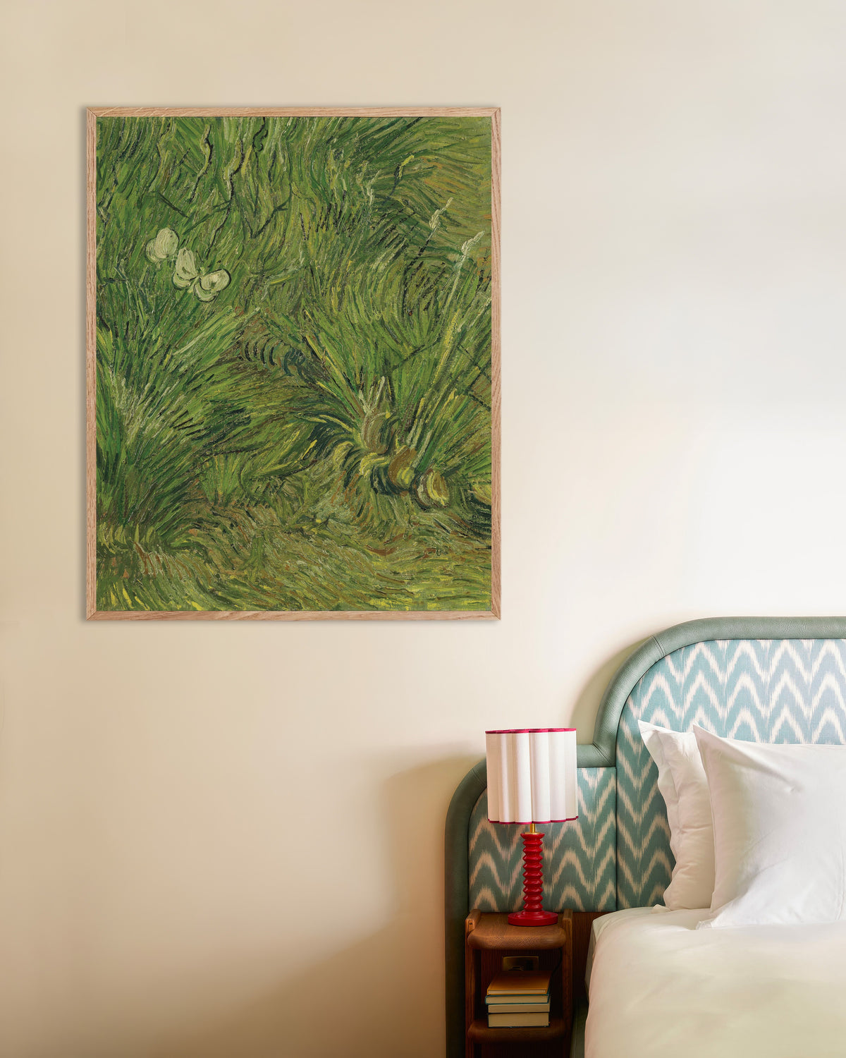 Poster de Jardim com Borboletas (1889), de Vincent van Gogh, com moldura de madeira natural
