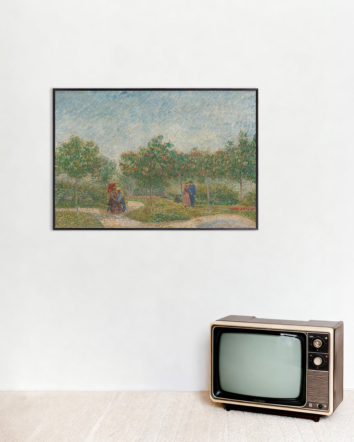 Poster de Jardim com Casais de Namorados, Praça Saint-Pierre (1887), de Vincent van Gogh, com moldura metálica