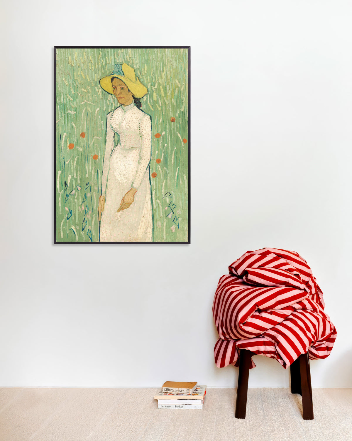 Poster de Rapariga de Branco (1890), de Vincent van Gogh, com moldura metálica
