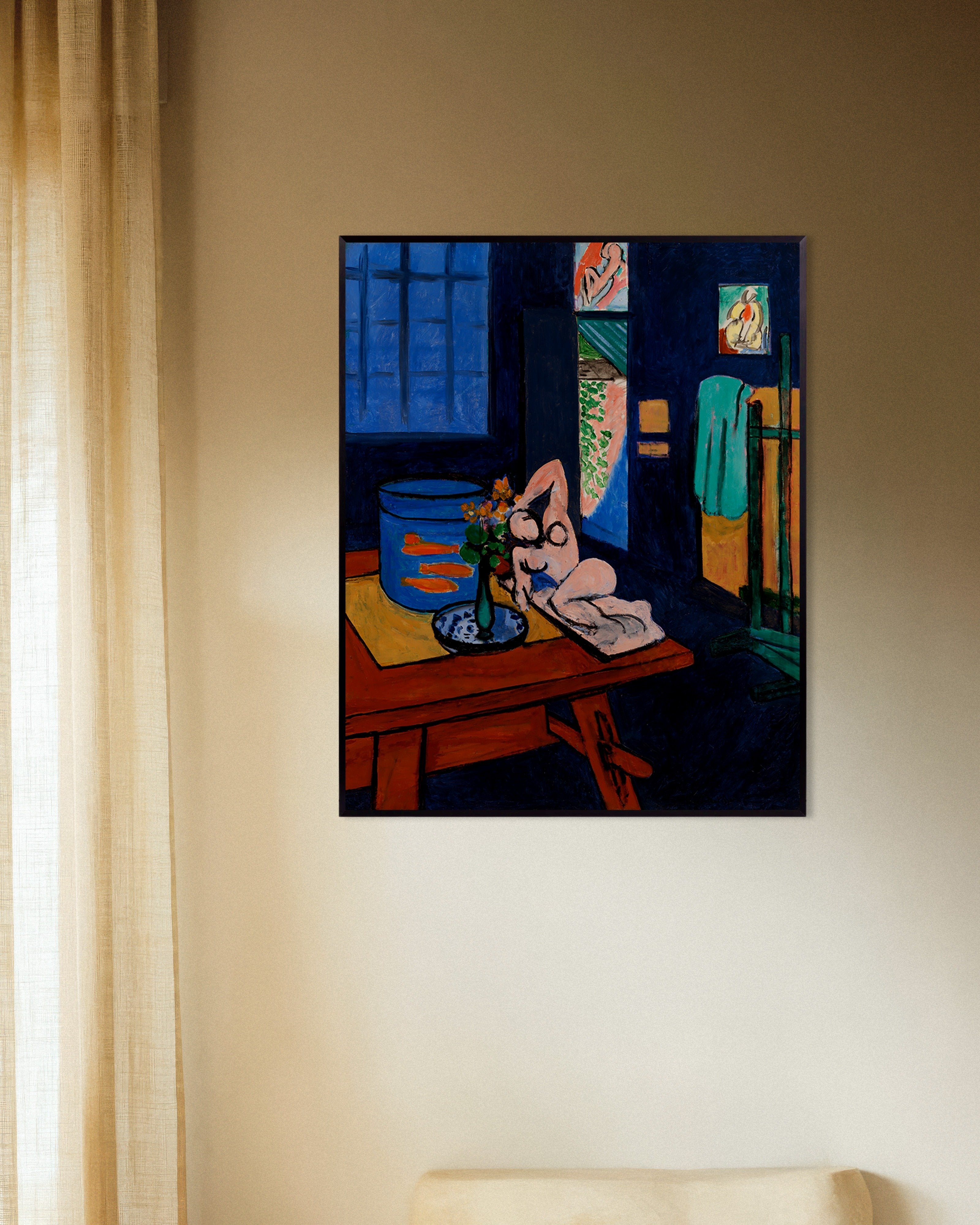 Poster of Goldfish and sculpture (1911) by Henri Matisse, with metal frame