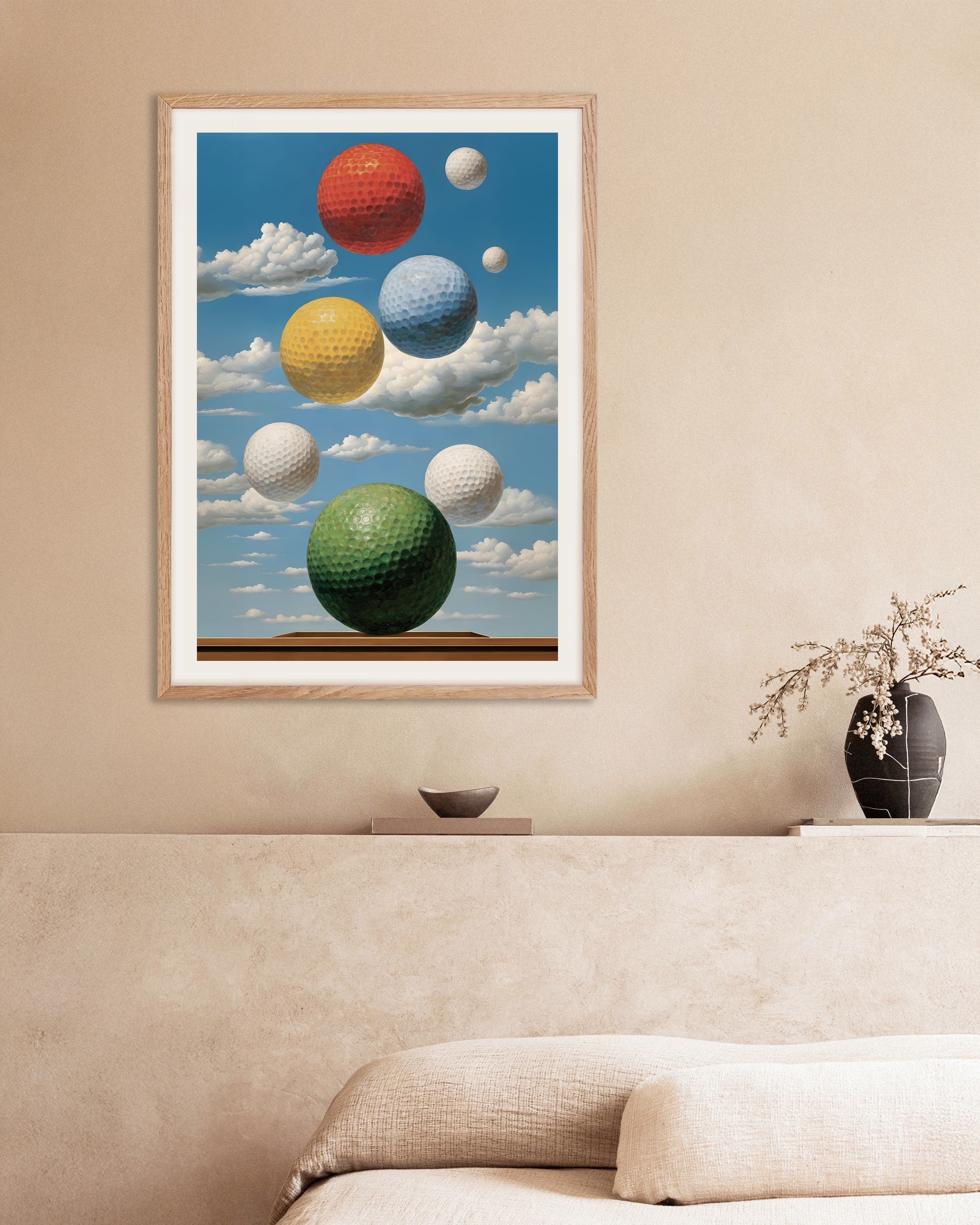 Poster of Golf worlds – Surreal sky poster, with natural wooden frame