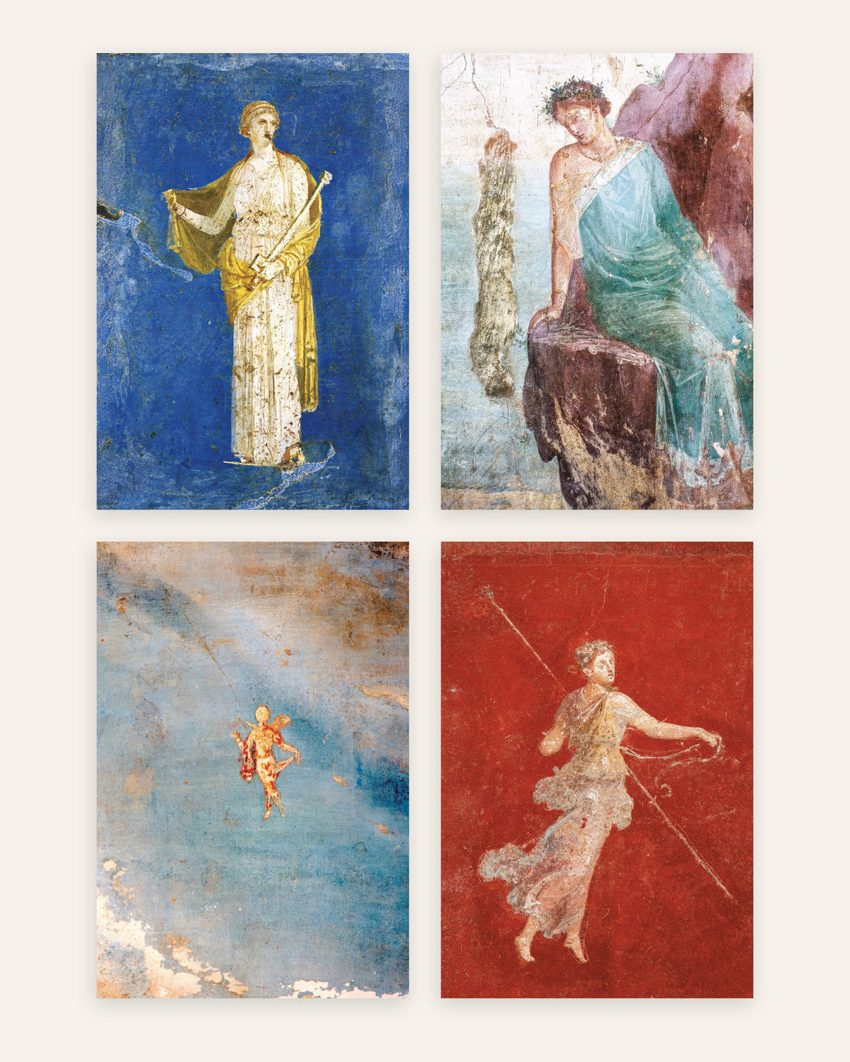 Posters de frescos romanos, conjunto de 4: Medeia, Ícaro, Psique e ménade, sem moldura