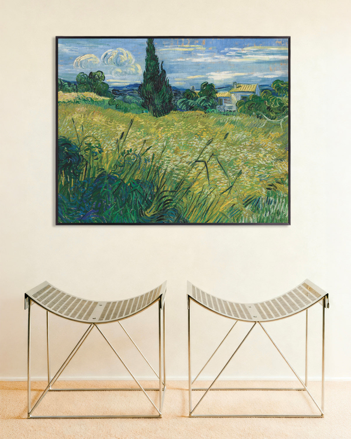 Poster de Campo de Trigo Verde com Cipreste (1889), de Vincent van Gogh, com moldura metálica