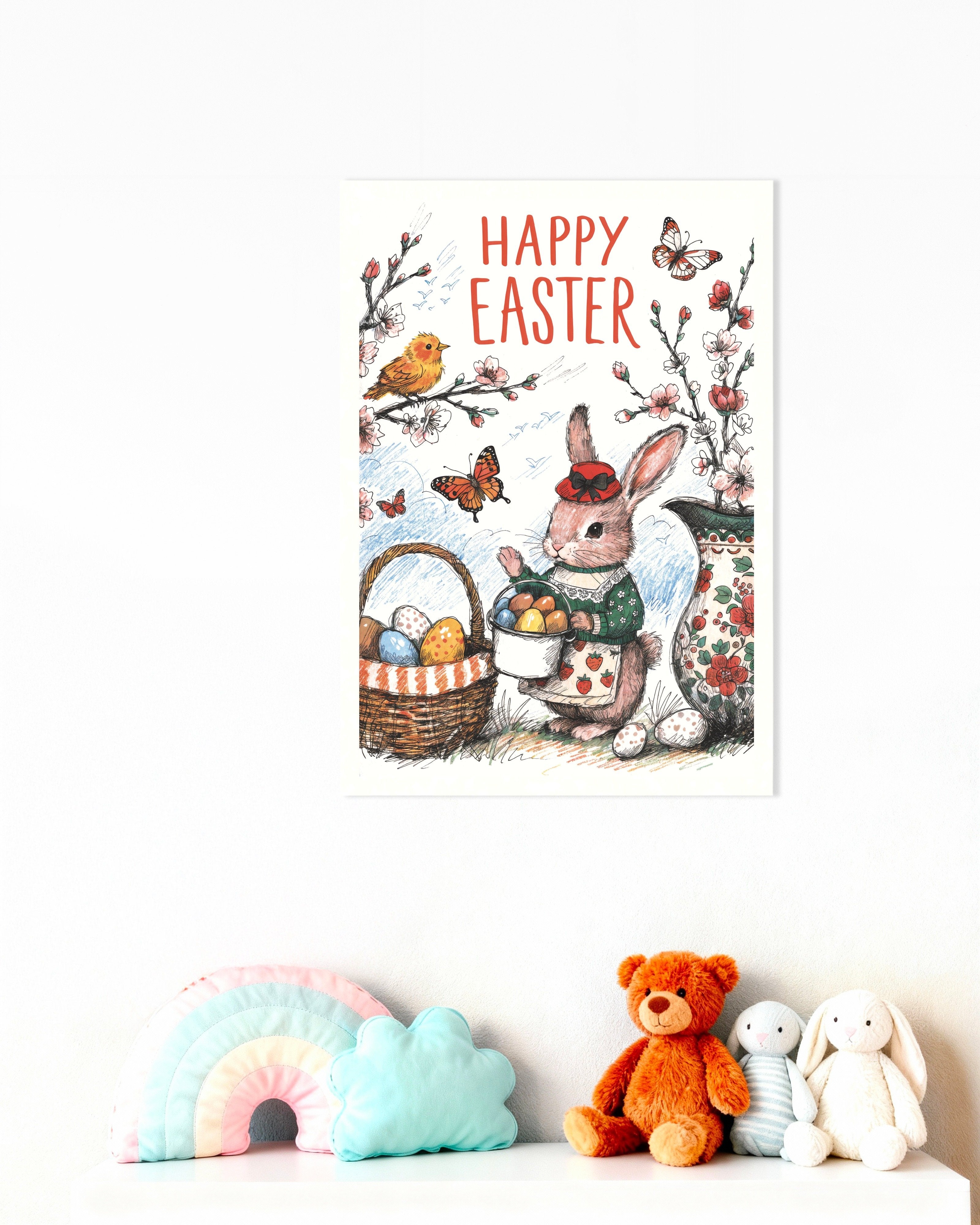 Poster of Happy Easter Bunny in Blossom Garden Poster