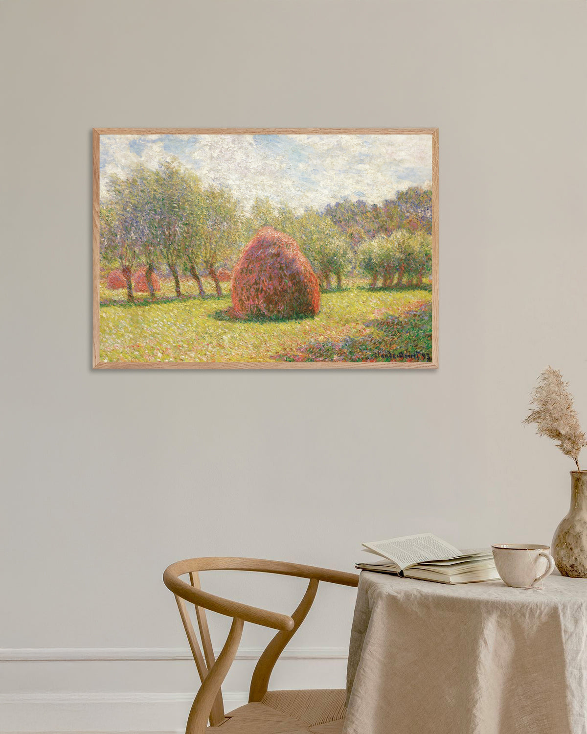 Poster Medas em Giverny (1893), de Claude Monet, com moldura de madeira natural