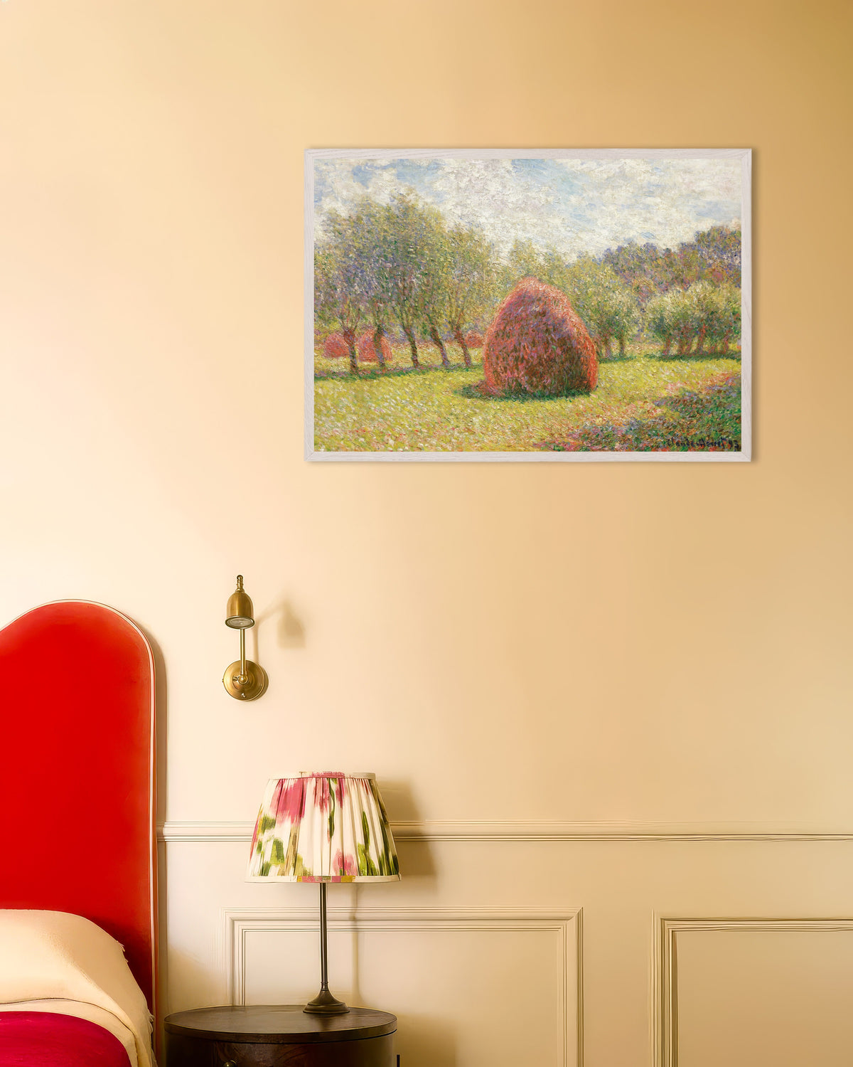 Poster Medas em Giverny (1893), de Claude Monet, com moldura de madeira branca