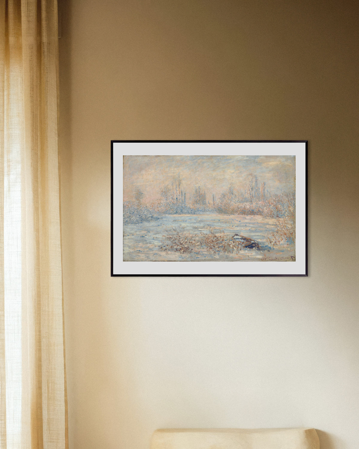 Poster A Geada (1880), de Claude Monet, com moldura de metal