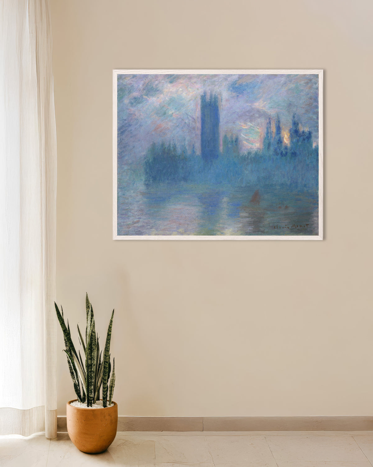 Poster O Parlamento de Londres (1900), de Claude Monet, com moldura de madeira branca